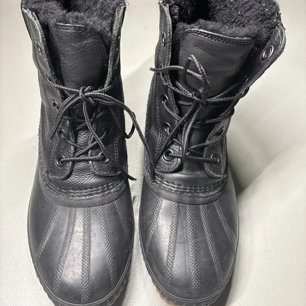 Sorel Cheyanne II Duck Boots Mens 9 Black Leather Waterproof Winter NM3498-010